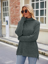 Load image into Gallery viewer, Ribbed Turtleneck Long Sleeve Slit Knit Top