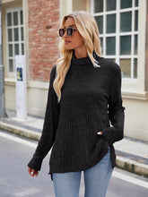 Load image into Gallery viewer, Ribbed Turtleneck Long Sleeve Slit Knit Top