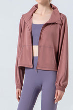 Load image into Gallery viewer, Drawstring Zip Up Dropped Shoulder Active Outerwear