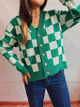 Load image into Gallery viewer, Checkered Open Front Button Up Cardigan