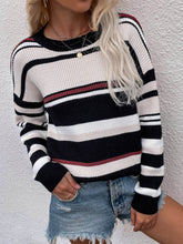 Load image into Gallery viewer, Striped Drop Shoulder Round Neck Pullover Sweater