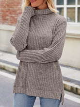 Load image into Gallery viewer, Ribbed Turtleneck Long Sleeve Slit Knit Top