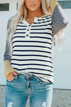 Load image into Gallery viewer, Striped Buttoned Long Sleeve Top