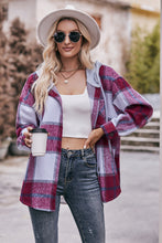 Load image into Gallery viewer, Plaid Dropped Shoulder Hooded Jacket