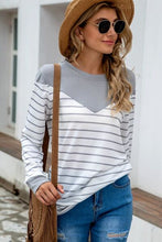Load image into Gallery viewer, Striped Round Neck Long Sleeve T-Shirt