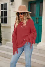Load image into Gallery viewer, Fringe Round Neck Dropped Shoulder Sweater