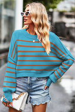 Load image into Gallery viewer, Striped Round Neck Drop Shoulder Slit Sweater