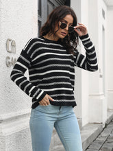 Load image into Gallery viewer, Striped Round Neck Dropped Shoulder Sweater