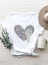 Load image into Gallery viewer, Sequin Heart Round Neck Short Sleeve T-Shirt