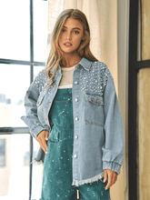 Load image into Gallery viewer, Collared Neck Raw Hem Dropped Shoulder Denim Jacket