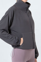Load image into Gallery viewer, Drawstring Zip Up Dropped Shoulder Active Outerwear