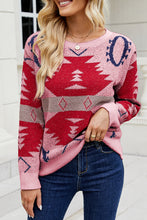 Load image into Gallery viewer, Printed Round Neck Long Sleeve Sweater