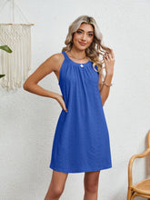 Load image into Gallery viewer, Eyelet Grecian Neck Mini Dress