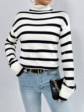 Load image into Gallery viewer, Striped Turtleneck Drop Shoulder Sweater