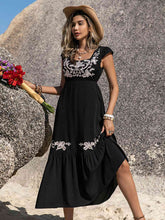 Load image into Gallery viewer, Embroidered Square Neck Ruffle Hem Dress