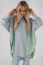 Load image into Gallery viewer, Contrast Texture Round Neck Long Sleeve Blouse