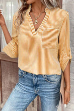 Load image into Gallery viewer, Striped Notched Roll-Tab Sleeve Shirt