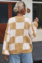 Load image into Gallery viewer, Checkered Exposed Seam Drooped Shoulder Sweater