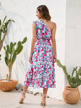 Load image into Gallery viewer, Ruffled Printed One Shoulder Midi Dress
