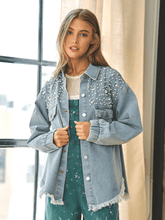 Load image into Gallery viewer, Collared Neck Raw Hem Dropped Shoulder Denim Jacket