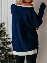 Load image into Gallery viewer, Color Block Round Neck Long Sleeve Sweater