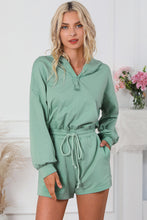 Load image into Gallery viewer, Drawstring Waist Hooded Romper with Pockets