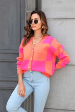 Load image into Gallery viewer, Plaid V-Neck Dropped Shoulder Cardigan