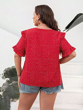 Load image into Gallery viewer, Plus Size Printed Notched Flounce Sleeve Blouse