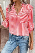 Load image into Gallery viewer, Striped Notched Roll-Tab Sleeve Shirt