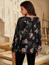 Load image into Gallery viewer, Flower Printed Tie Neck Long Sleeve Blouse