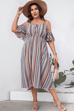 Load image into Gallery viewer, Plus Size Striped Cold-Shoulder Dress