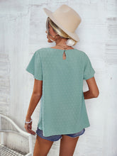 Load image into Gallery viewer, Lace Detail Round Neck Short Sleeve Blouse