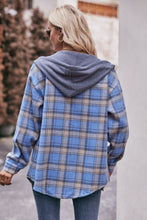 Load image into Gallery viewer, Plaid Dropped Shoulder Hooded Longline Jacket