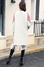 Load image into Gallery viewer, Double Take Geometric Fringe Hem Open Front Duster Cardigan