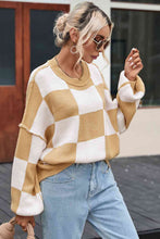 Load image into Gallery viewer, Checkered Exposed Seam Drooped Shoulder Sweater
