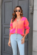 Load image into Gallery viewer, Plaid V-Neck Dropped Shoulder Cardigan