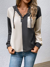 Load image into Gallery viewer, Contrast Color Button-Up Raglan Sleeve Hoodie