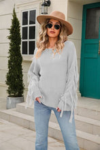 Load image into Gallery viewer, Fringe Round Neck Dropped Shoulder Sweater