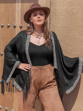 Load image into Gallery viewer, Plus Size Geometric Open Front Fringe Hem Cardigan