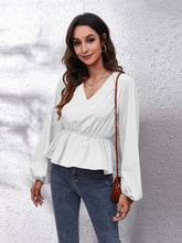 Load image into Gallery viewer, V-Neck Balloon Sleeve Peplum Blouse