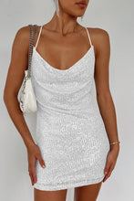 Load image into Gallery viewer, Cowl Neck Contrast Sequin Sleeveless Mini Dress