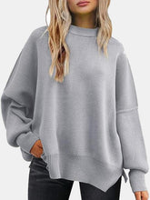 Load image into Gallery viewer, Round Neck Drop Shoulder Slit Sweater