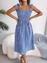 Load image into Gallery viewer, Frill Plaid Square Neck Midi Dress