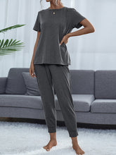 Load image into Gallery viewer, Round Neck Short Sleeve Top and Pants Set