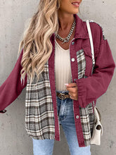 Load image into Gallery viewer, Plaid Button Up Dropped Shoulder Jacket