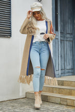 Load image into Gallery viewer, Double Take Geometric Fringe Hem Open Front Duster Cardigan