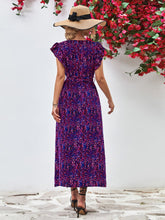 Load image into Gallery viewer, Printed Surplice Neck Flutter Sleeve Slit Dress