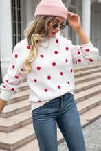 Load image into Gallery viewer, Woven Right Polka Dot Round Neck Dropped Shoulder Sweater