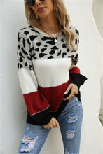 Load image into Gallery viewer, Color Block Round Neck Lantern Sleeve Sweater