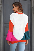 Load image into Gallery viewer, Double Take Color Block Round Neck Drop Shoulder Sweater